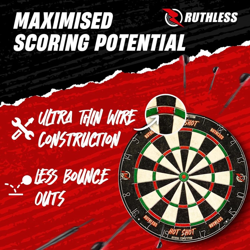 Ruthless Hot Shot Dart Board | Endurance Round Wire Sisal Dartboard Set Including 2 sets of Steel Tip Darts - Image 3